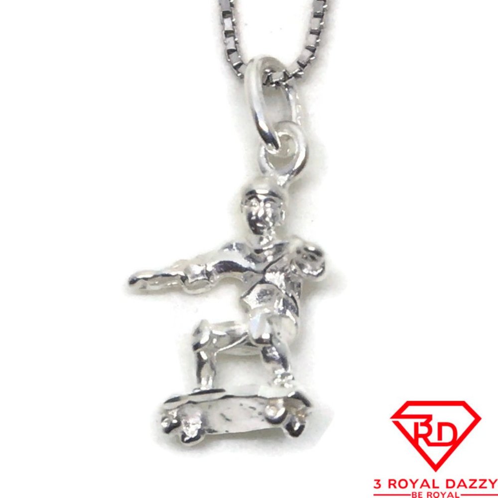 Skateboarding Man 3D Pendant 925 Sterling Silver